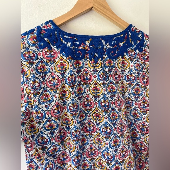 Roller Rabbit Embroidered Cotton Pattern V-neck Tunic Top Size Medium - Picture 2 of 12